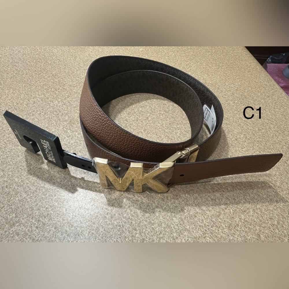 Michael Kors Brown Leather Belt with Gold Buckle